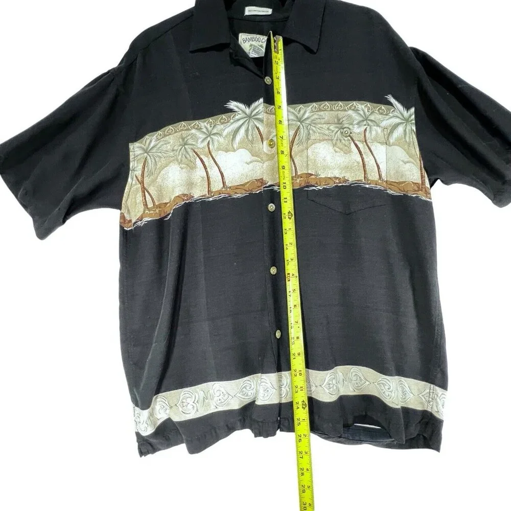 Bamboo Cay Shirt Mens M Black Tan Palm Tree Tropical Resort Collar Pocket - Picture 11 of 12